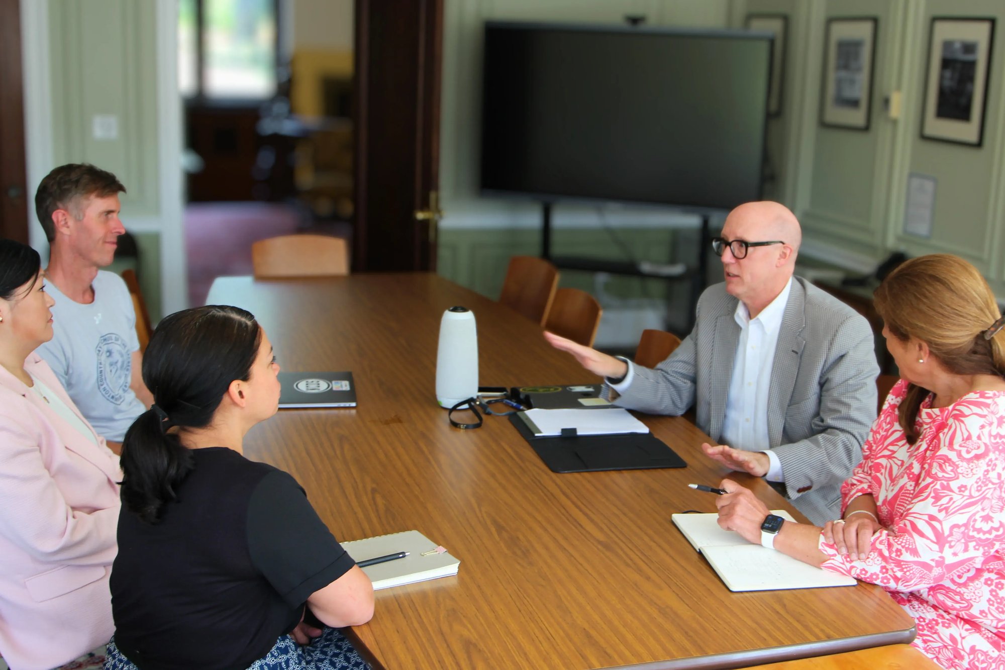 Ross Peters meeting with partner school